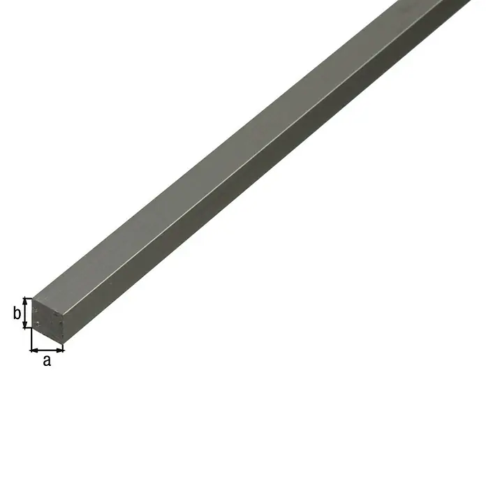 Alberts Vierkantrohr - 2.000 x 10 x 10 mm, Stärke: 10 mm, Aluminium, Silber - Bild einer Vierkantstange mit den Maßen a und b, die ihre rechteckige Form hervorhebt. Ideal für technische oder architektonische Illustrationen.