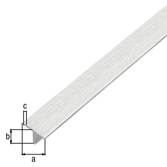 Alberts T-Profil - 1.000 x 15 x 15 mm, Stärke: 1,5 mm, Aluminium, Edelstahldesign hell - Aluminium T-Profil mit Maßangaben a, b und c für technische Zeichnungen im Bauwesen oder für den Modellbau.