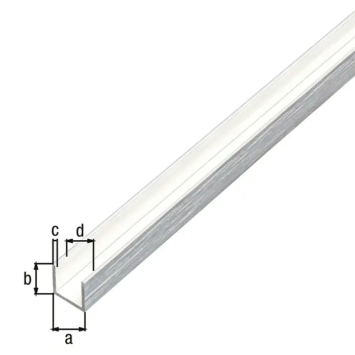 Alberts U-Profil - 1.000 x 10 x 10 mm, Stärke: 1 mm, Aluminium, Edelstahldesign hell - Profilschiene mit den Maßen a, b, c und d. Perfekt für LED-Streifen und andere Anwendungen, bei denen eine stabile Befestigung erforderlich ist.