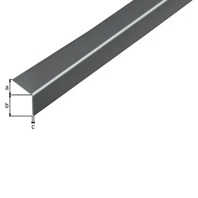 Alberts Winkelprofil selbstklebend - 2.600 x 20 x 20 mm, Stärke: 1,5 mm, Kunststoff, Grau Metallic - Metallwinkelprofil mit den Maßen a, b und c zur detaillierten Ansicht des Produkts.