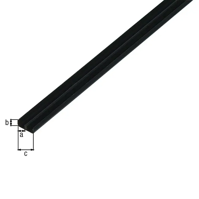 Alberts Schiebetür Schiene - Profil Unten - L x B x H: 1.000 x 16 x 5 mm, Kunststoff, Schwarz - Profilleiste mit den Maßen a, b und c.