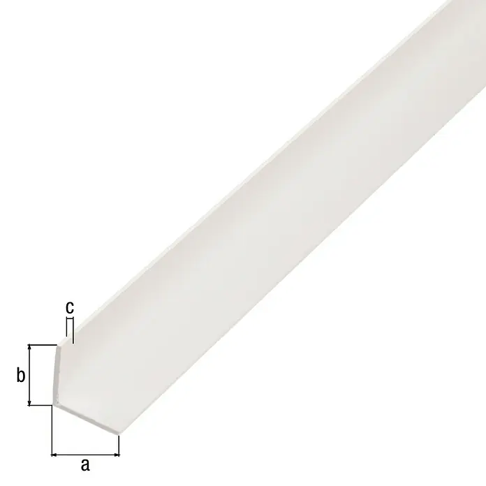 Alberts Winkelprofil - 2.600 x 40 x 40 mm, Stärke: 1,2 mm, Kunststoff, Weiß - Das Bild zeigt ein PVC Winkelprofil, das für saubere Übergänge sorgt und in verschiedenen Größen erhältlich ist.