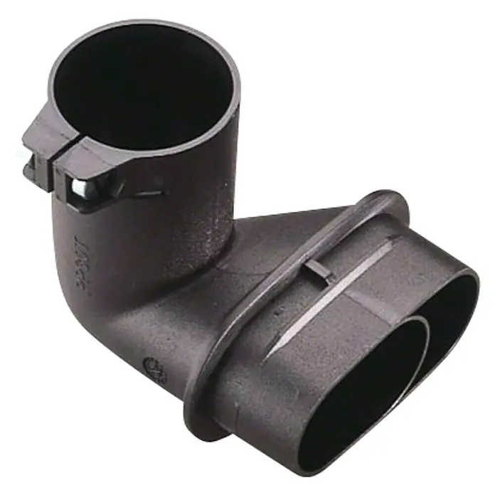 Bosch Adaptador angular - Plástico - Conector de plástico negro con un puerto redondo y otro ovalado, ideal para diversas aplicaciones de conexión.