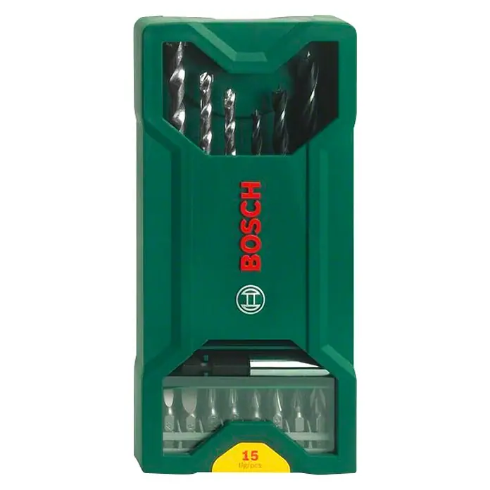Bosch X - Line Mini Maletín de brocas y puntas - Idoneidad de material: Baldosas, 15 ud. - Imagen de un juego de brocas y puntas Bosch, que incluye 15 piezas. Ideal para aficionados al bricolaje y profesionales.