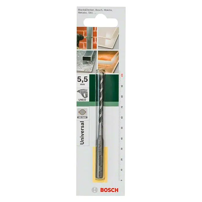 Bosch Broca universal - 1 ud., Diámetro de la broca: 5,5 mm - Broca universal Bosch de 5,5 mm, ideal para diversas aplicaciones de perforación en el hogar y taller.