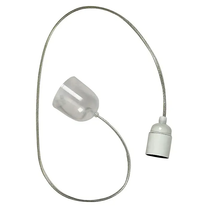 Näve Lampenpendel - Transparent, weiß, 120 cm, 60 W, E27 - Lampe mit einer klaren Lampenfassung und einem Kabel, das sich schlängelt und eine elegante Beleuchtungslösung bietet.