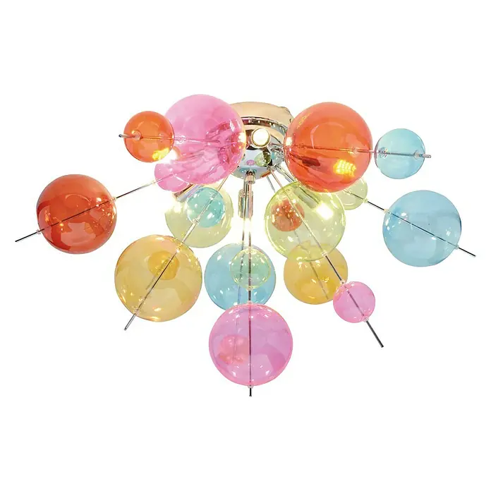 Deckenleuchte - Bunt, G9 - Bunte Deckenleuchte mit Kugeln in verschiedenen Größen und Farben für eine fröhliche Atmosphäre im Raum.