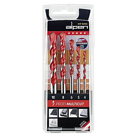 Alpen Universalbohrer Profi Multicut (5 Stk., Durchmesser Bohrer: 10 mm, Zylindrische Steckachse)