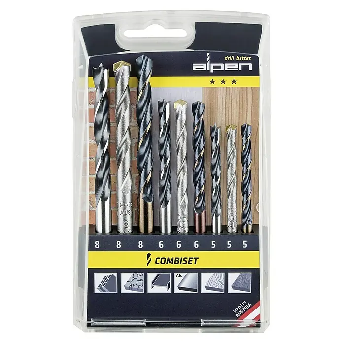 Alpen Bohrer-Set Combiset - Durchmesser Bohrer: 8 mm - Das Alpen Combiset, ein hochwertiges Bohrerset für diverse Materialien, ideal für Heimwerker und Profis. In Österreich hergestellt.