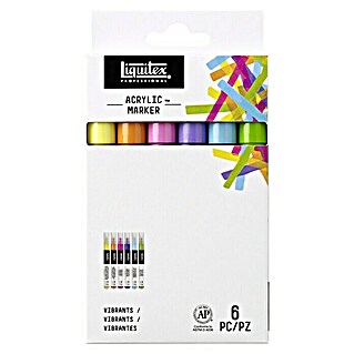 Liquitex Professional Marker-Set Paint Marker Lebendige Töne (6 Stk., Lebendige Farben, 2 mm, Rechteckige Spitze)