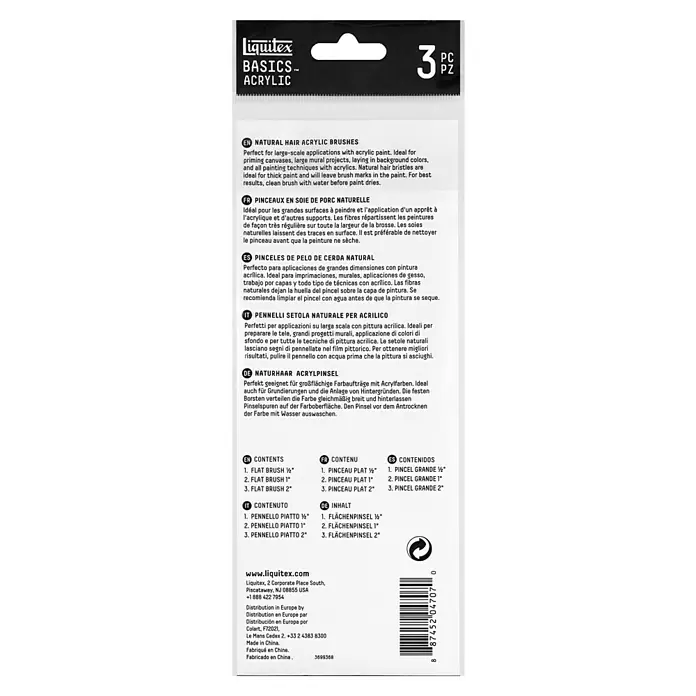 Liquitex Basics Borstenpinsel-Set - 3 -tlg., Größe Pinsel: 1/2″ / 1" / 2", Schweineborsten - Liquitex Basics Acrylic Pinselset mit drei Naturbshaarpinseln in verschiedenen Größen für Acrylfarben.