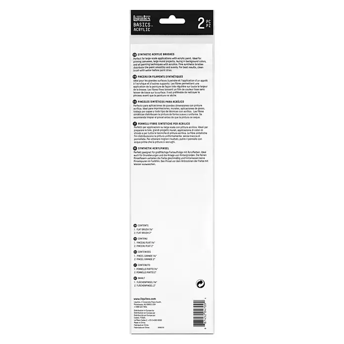 Liquitex Basics Flachpinsel-Set XXL - 2 -tlg. - Liquitex Basics Acrylpinsel-Set mit zwei flachen Pinseln in den Größen 1 ½" und 2" für großflächige Anwendungen und Hintergründe.