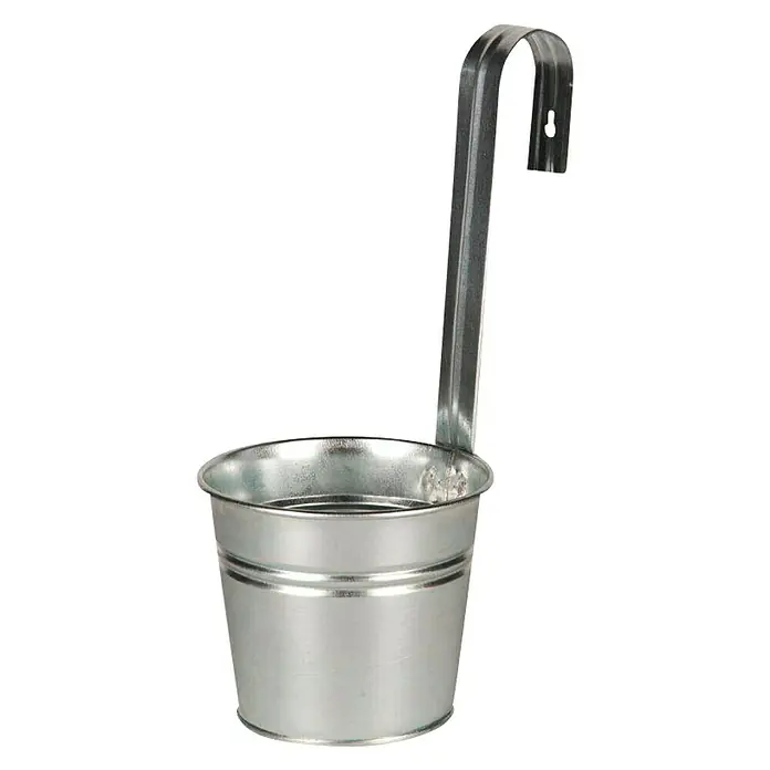 Geländertopf - Ø x H: 15 x 37 cm, Metall, Silber - Metalltopf mit Aufhängevorrichtung, ideal für den Haushalt oder als dekoratives Element. Der Topf ist robust und vielseitig einsetzbar.