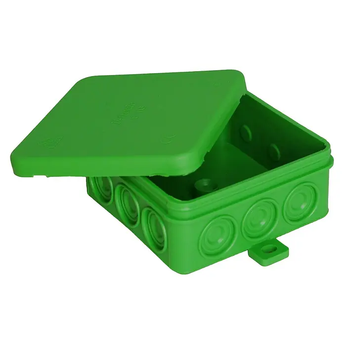 Feuchtraum-Abzweigdose - 85 x 85 x 40 mm, Aufputz, IP54, Grün - Grüne Abzweigdose mit Deckel. Ideal zum Installieren und Verbinden elektrischer Leitungen, schützt zuverlässig vor äußeren Einflüssen.