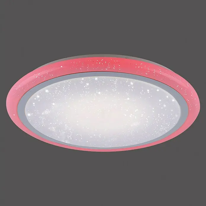 Paul Neuhaus LED-Deckenleuchte rund Luisa - 28 W, Chrom, Warmweiß - Runde Deckenleuchte in Rosa mit Sternenmuster und sanftem Licht für Kinderzimmer.