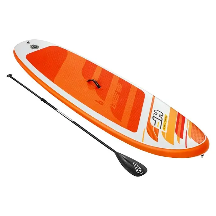 Bestway Hydro Force Juego de paddle surf Aqua Journey - L x An x Al: 274 x 76 x 12 cm, Carga útil: 100 kg, Hinchable, Naranja/Blanco - Tabla de paddle surf naranja Hydro Force Aqua Journey con remo para actividades acuáticas y disfrute recreativo.