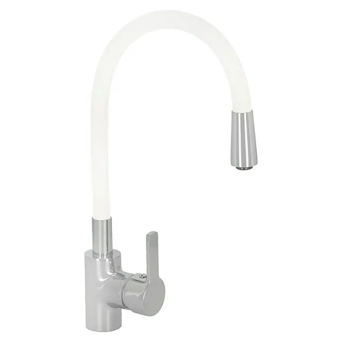 Camargue Spültischarmatur Flexo - Weiß/Chrom, Glänzend - Eine moderne Küchenarmatur mit einem schwenkbaren, weißen Auslauf und einem glänzenden Chromkörper. Ideal für jede moderne Küche.