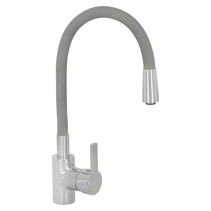 Camargue Spültischarmatur Flexo - Grau/Chrom, Glänzend - Ein moderner Chrom-Wasserhahn mit flexiblem, grauem Auslauf. Das schlanke Design und die hochwertige Verarbeitung machen ihn zum Blickfang.