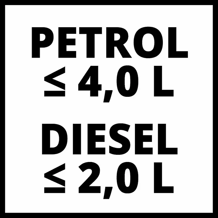 Einhell Kit de arranque CE-JS 12 - 12 V, Corriente máx. de carga: 400 A - Adhesivo con información sobre el volumen máximo permitido de combustible: Gasolina ≤ 4,0 L, Diésel ≤ 2,0 L.