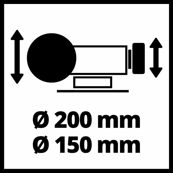Einhell Lijadora en seco y en húmedo eléctrica TC-WD 200/150 - 170 W - Diagrama del producto con dimensiones: Ø 200 mm y Ø 150 mm. Este diagrama muestra las medidas del producto.