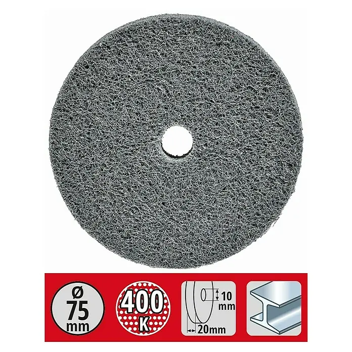 Einhell Polierrad - Durchmesser: 75 mm, Körnung: 400, Durchmesser Bohrung: 10 mm - Graue Schleifscheibe mit Loch in der Mitte, geeignet für Metallbearbeitung.