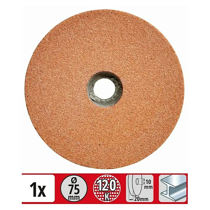 Einhell Polierrad - Durchmesser: 75 mm, Körnung: 120, Durchmesser Bohrung: 10 mm - Schleifscheibe mit einer Körnung von 120 K, ideal zum Schärfen von Werkzeugen und Metallarbeiten.