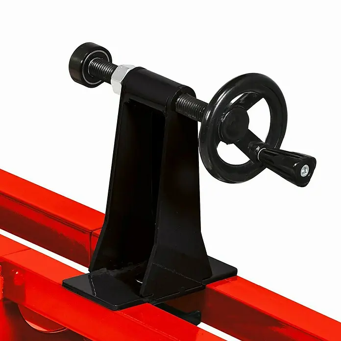 Einhell Torno para madera TC-WW 1000/1 - 890 r.p.m. - 2.600 r.p.m. - Primer plano de una máquina herramienta negra con marco rojo, que garantiza precisión y estabilidad en la carpintería.