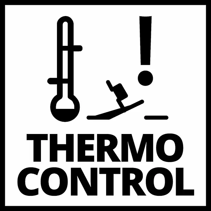 Einhell Torno para madera TC-WW 1000/1 - 890 r.p.m. - 2.600 r.p.m. - El símbolo de Thermo Control muestra un termómetro, líquido cayendo y signo de exclamación, indicando posibles peligros.