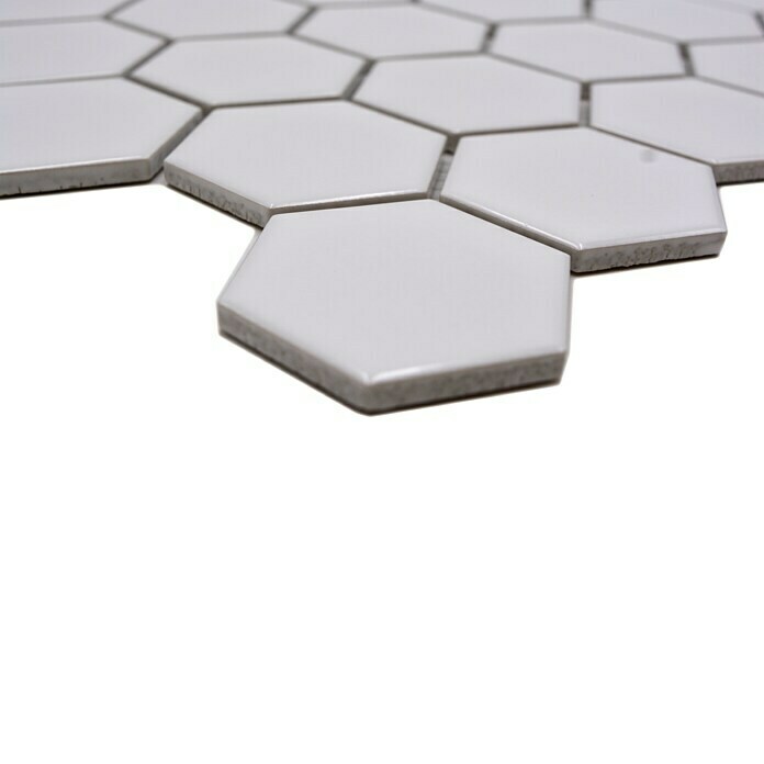 Mosaikfliese Hexagon Uni HX 080 (32,5 x 28,1 cm, Weiß, Glänzend)