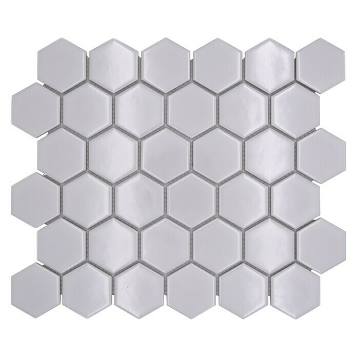 Mosaikfliese Hexagon Uni HX 080 (32,5 x 28,1 cm, Weiß, Glänzend)