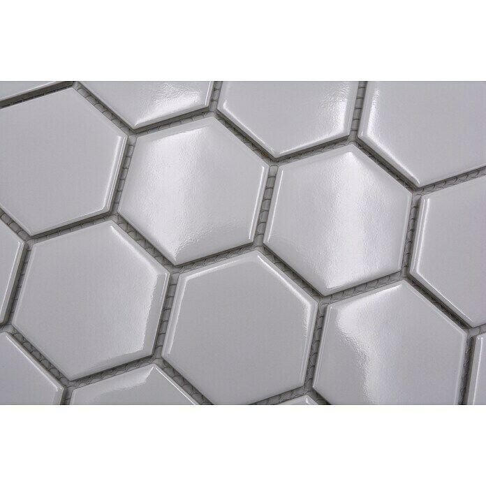 Mosaikfliese Hexagon Uni HX 080 (32,5 x 28,1 cm, Weiß, Glänzend)