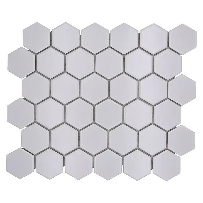 Mosaikfliese Hexagon Uni HX 085 - 32,5 x 28,1 cm, Weiß, Matt - Weiße Sechseck-Mosaikfliesen für stilvolle Wand- und Bodenbeläge. Perfekt für Küche und Bad, schaffen sie ein modernes und elegantes Ambiente.