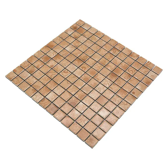 Mosaikfliese Quadrat LACEO LB 102 - 29,8 x 29,8 cm, Beige, Matt - Ein quadratisches Mosaikfliesenmuster in Erdtönen, ideal für dekorative Oberflächen.