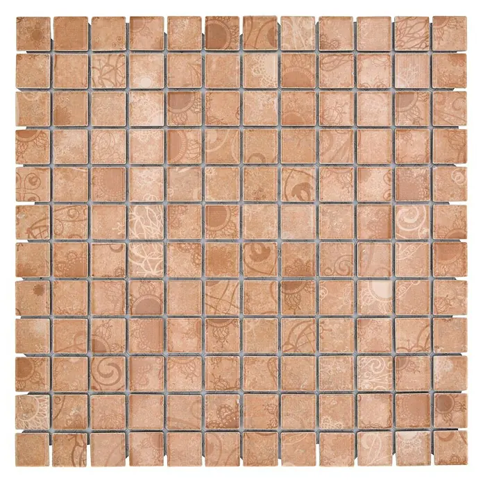 Mosaikfliese Quadrat LACEO LB 102 - 29,8 x 29,8 cm, Beige, Matt - Quadratische, mattbraune Fliesen mit dezenten Mustern bilden eine attraktive Oberfläche. Ideal für stilvolle Wand- und Bodenbeläge.