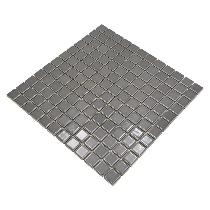 Mosaikfliese Quadrat Uni CG 124 - 29,8 x 29,8 cm, Grau, Glänzend - Quadratische Fliesen in metallischem Grau, ideal für moderne Innenräume. Perfekt für Akzentwände oder als stilvolle Küchenrückwand.