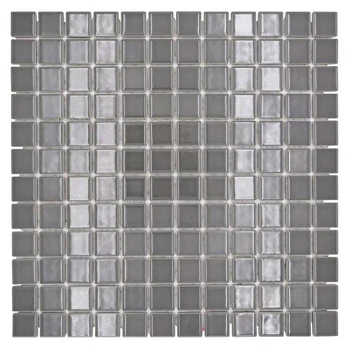 Mosaikfliese Quadrat Uni CG 124 - 29,8 x 29,8 cm, Grau, Glänzend - Quadratisches Mosaik aus grauen Glasfliesen für Wand- und Bodenbeläge, ideal für Badezimmer und Küchen.