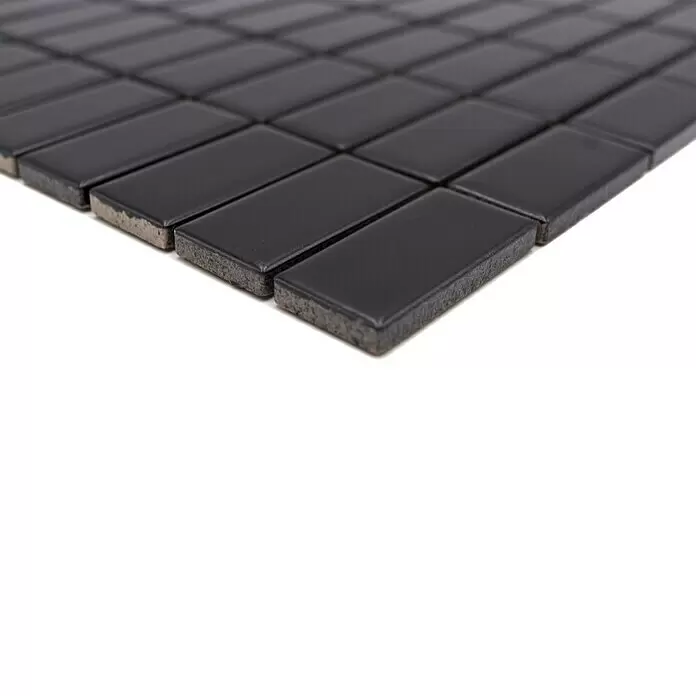 Mosaikfliese Stäbchen Uni ST 395 - 29,8 x 29,8 cm, Schwarz, Matt - Detailaufnahme
