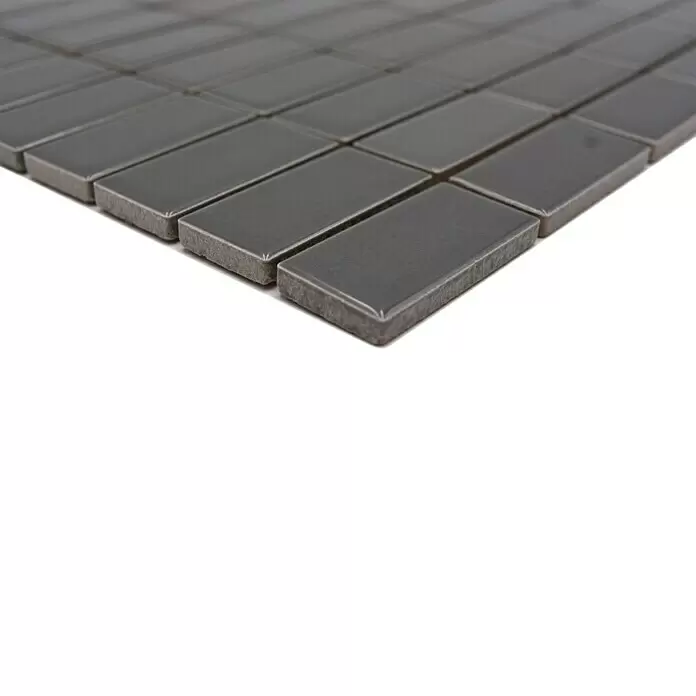 Mosaikfliese Stäbchen Uni ST 380 - 29,8 x 29,8 cm, Grau, Glänzend - Detailaufnahme