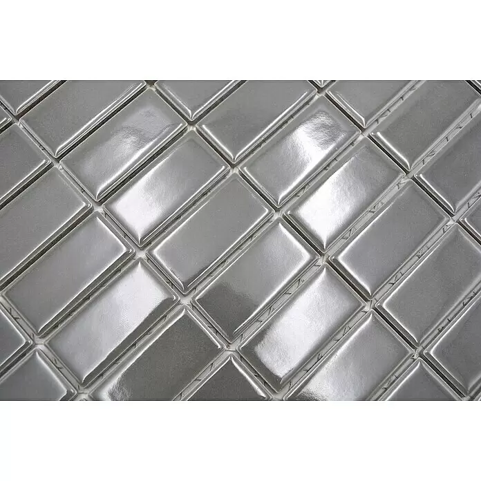 Mosaikfliese Stäbchen Uni ST 380 - 29,8 x 29,8 cm, Grau, Glänzend - Detailaufnahme
