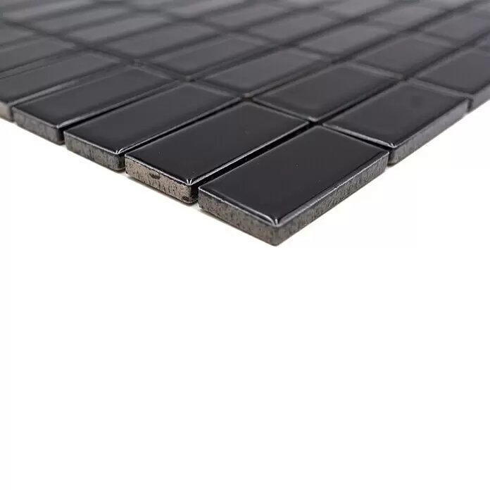 Mosaikfliese Stäbchen Uni ST 390 - 29,8 x 29,8 cm, Schwarz, Glänzend - Detailaufnahme