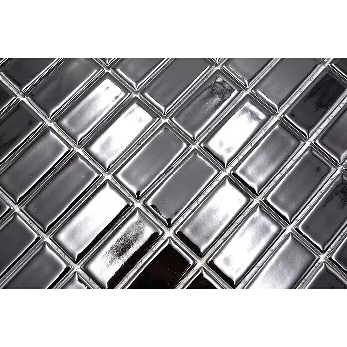Mosaikfliese Stäbchen Uni ST 390 - 29,8 x 29,8 cm, Schwarz, Glänzend - Detailaufnahme