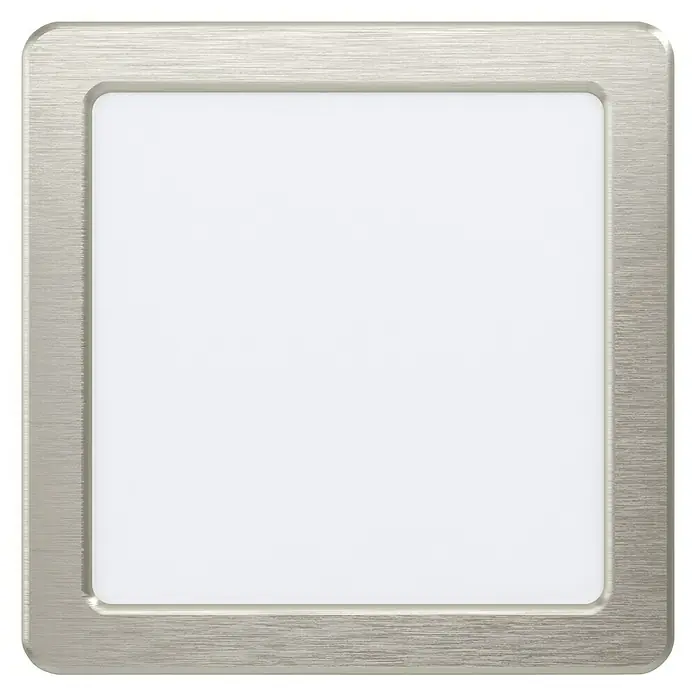 Eglo Fueva 5 LED-Einbauleuchte - 10,5 W, L x B x H: 16,6 x 16,6 x 2,6 cm, Nickel matt - Quadratische LED-Deckenleuchte mit gebürstetem Metallrahmen und weißem Diffusor für eine gleichmäßige Ausleuchtung des Raumes.