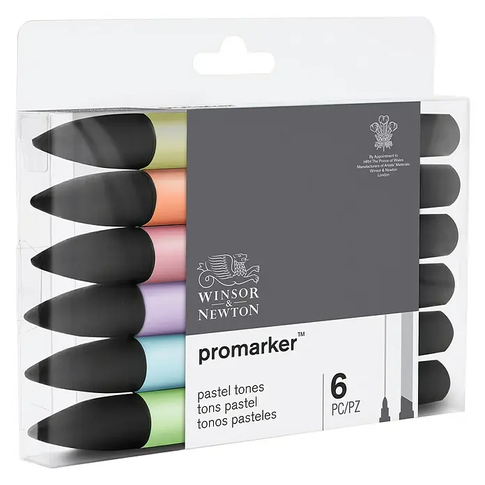Winsor & Newton Promarker-Set - Pastell Töne, 6 -tlg., 2 Spitzen - Pastelltöne von Winsor & Newton ProMarker, ein Set mit 6 Markern für Künstler und Hobbyisten.