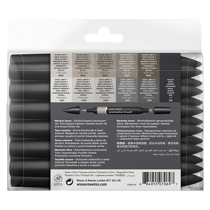 Winsor & Newton Brushmarker-SetNeutrale Farben, 12 -tlg. Back View