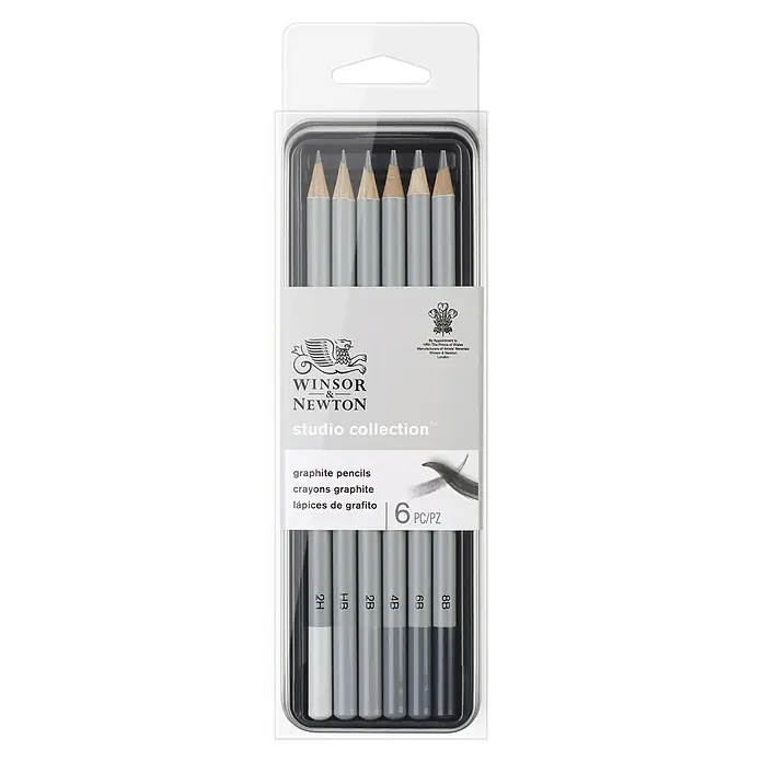 Winsor & Newton Bleistift-Set - 6 -tlg., Grau - Eine Packung Winsor & Newton Studio Collection Grafitstifte, ideal für Künstler und Hobbyzeichner.