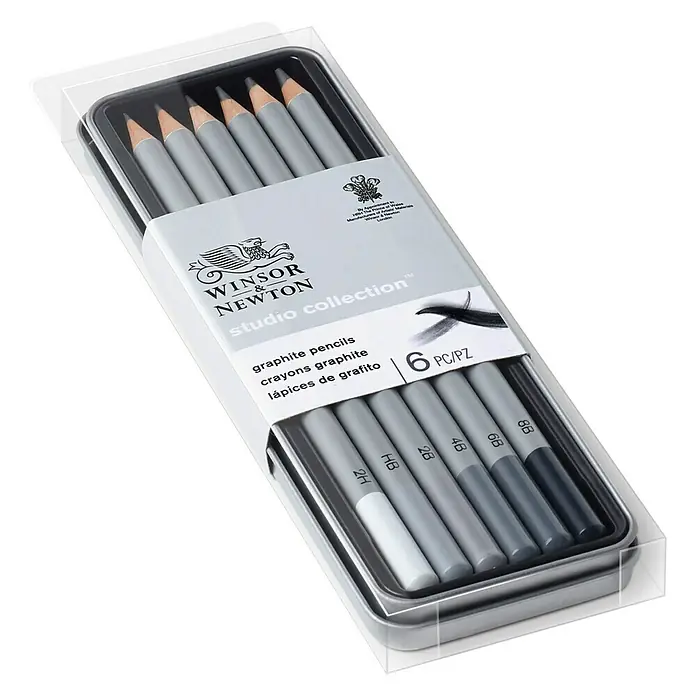 Winsor & Newton Bleistift-Set - 6 -tlg., Grau - Eine Packung Winsor & Newton Studio Collection Bleistifte, ideal für Künstler und Zeichner.