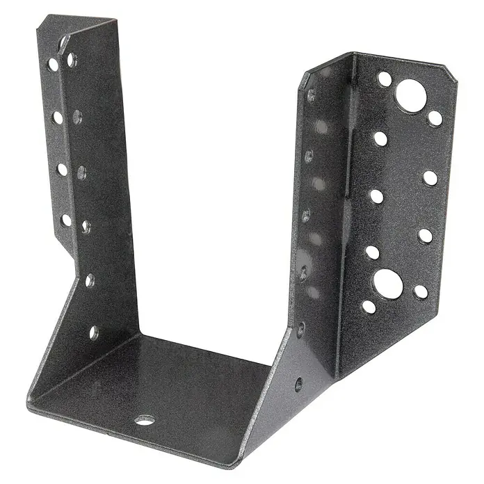 Alberts Balkenschuh Duravis® - B x H: 80 x 120 mm, Stahl - U-förmiger Trägerverbinder aus Metall mit vielen Löchern für die Befestigung von Holzbalken in Bauprojekten.