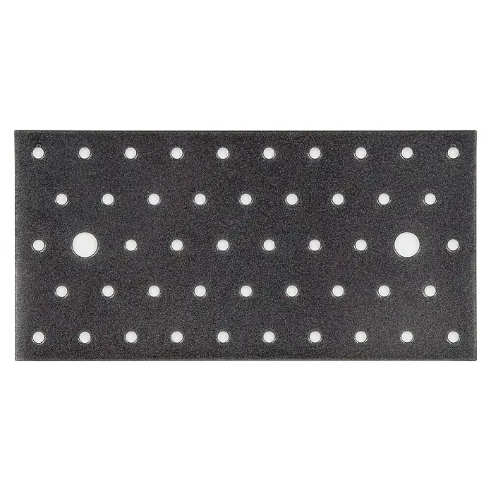 Alberts Placa perforada Duravis® - L x An x Es: 200 cm x 100 cm x 2 mm, Negro - La imagen muestra una almohadilla de lijado rectangular con agujeros para una extracción eficiente del polvo durante el lijado. Ideal para trabajos de lijado profesional.