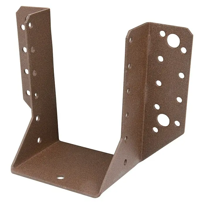 Alberts Soporte para vigas Duravis® - An x Al: 120 x 70 mm, Acero - Soporte de viga marrón con orificios de montaje para conexiones de madera seguras en la construcción.