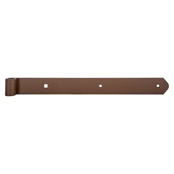 Alberts Bisagra Duravis® - L x An: 400 x 40 mm, Espesor: 5 mm, Zincado, Marrón óxido - Herraje de bisagra de puerta marrón con orificios de montaje, ideal para puertas de madera. Diseño robusto y duradero.